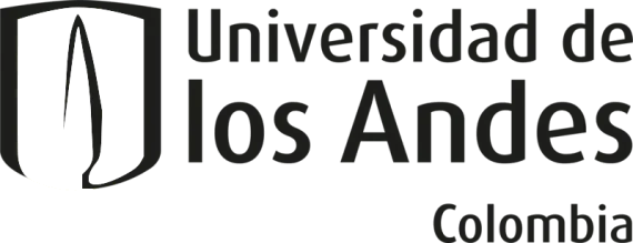 Logotipo de la Universidad de los Andes, Colombia. El logotipo incluye un escudo con un diseño estilizado en forma de llama en su interior, con el nombre de la universidad escrito a un lado.