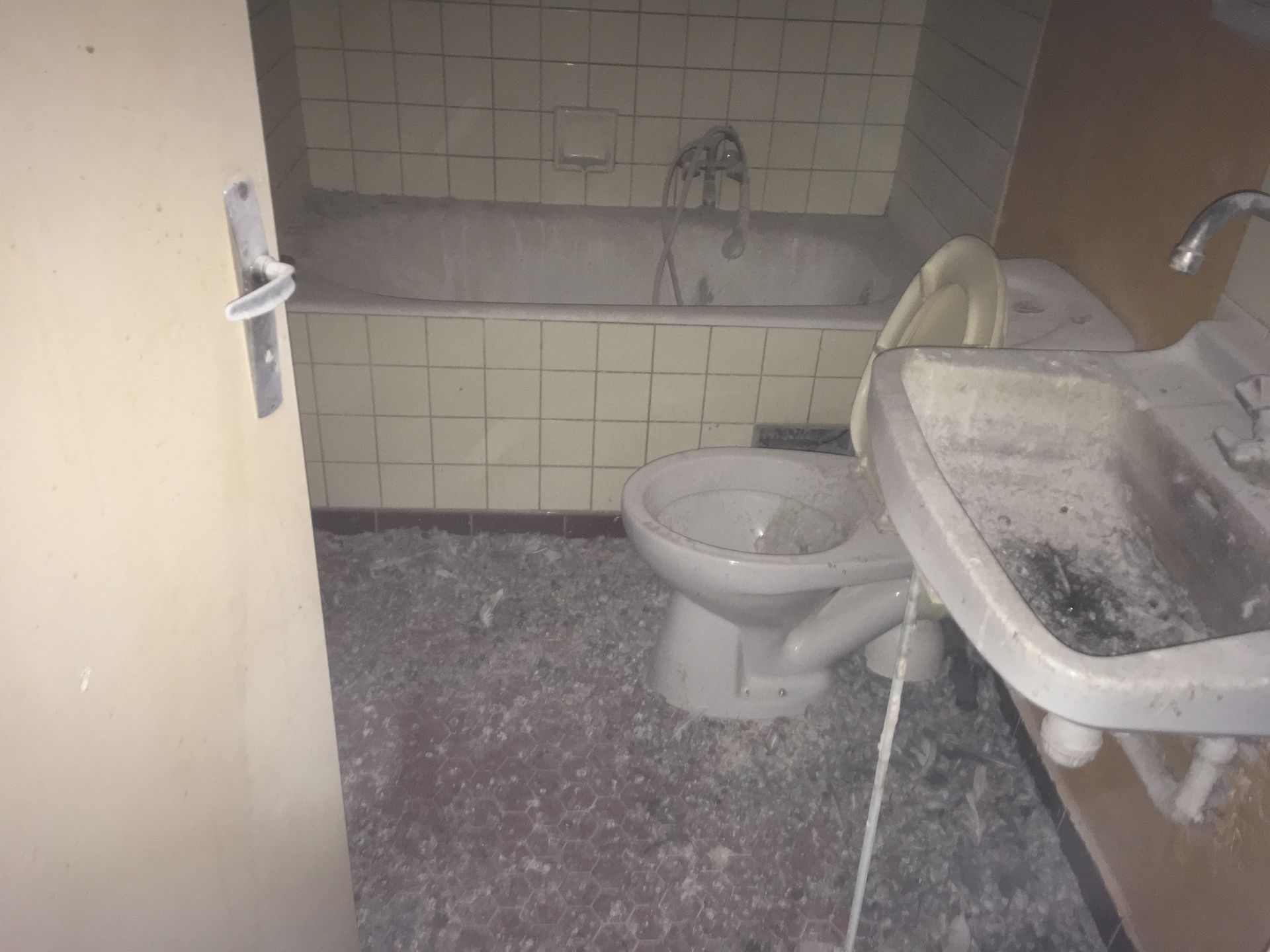 Salle de bains remplie de fientes de pigeons