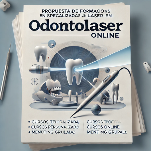 Un cartel de odontolaser online muestra un diente y un bolígrafo.