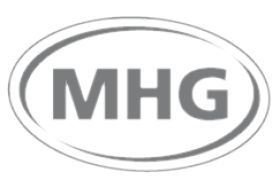 MHG-Logo in einem ovalen Rahmen, graue Buchstaben.