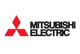 Mitsubishi Electric Logo: rotes Diamantsymbol und schwarzer Text.