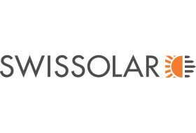 SwissSolar-Logo mit Text und einem orangefarbenen Sonnensymbol.