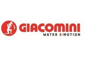 Giacomini-Logo: Roter Kreis mit einer Person, die Wasser ausgiesst, Text 