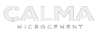 Logotipo de CALMA MICRO CEMENT en gris claro sobre fondo blanco.
