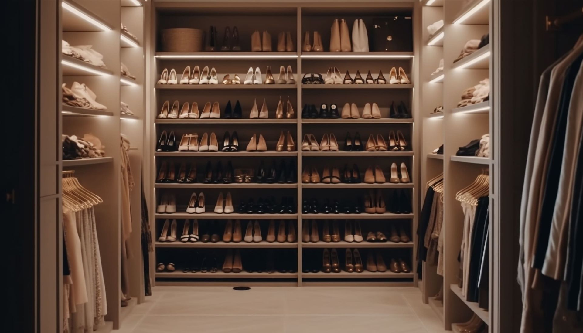 Un armario lleno de muchos zapatos y ropa.