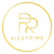 Goldenes Logo mit zwei stilisierten „R“-Buchstaben in einem goldenen Kreis und darunter dem Text „RIDEPRIME“.