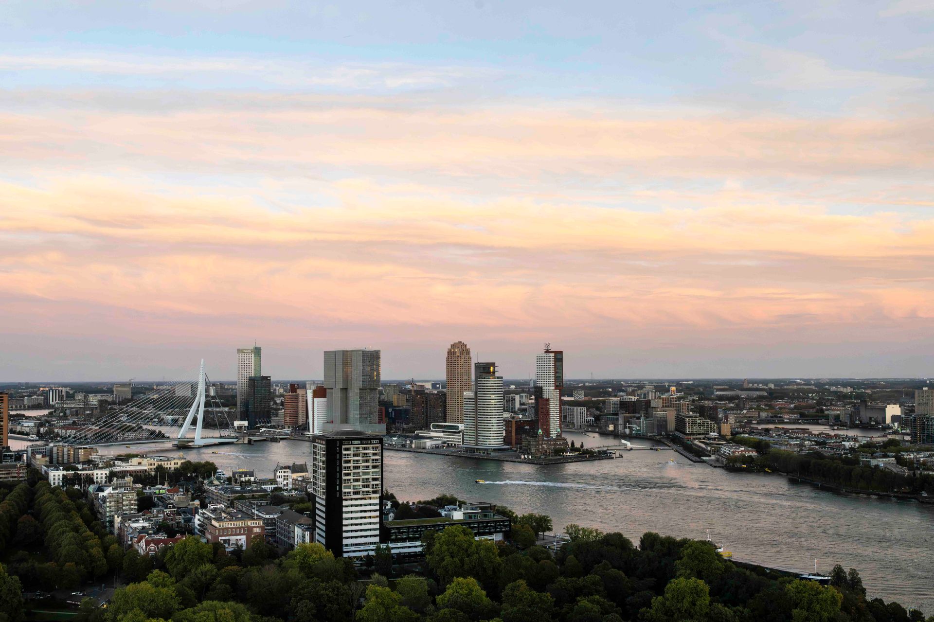 Euromast view to the city at sun down
