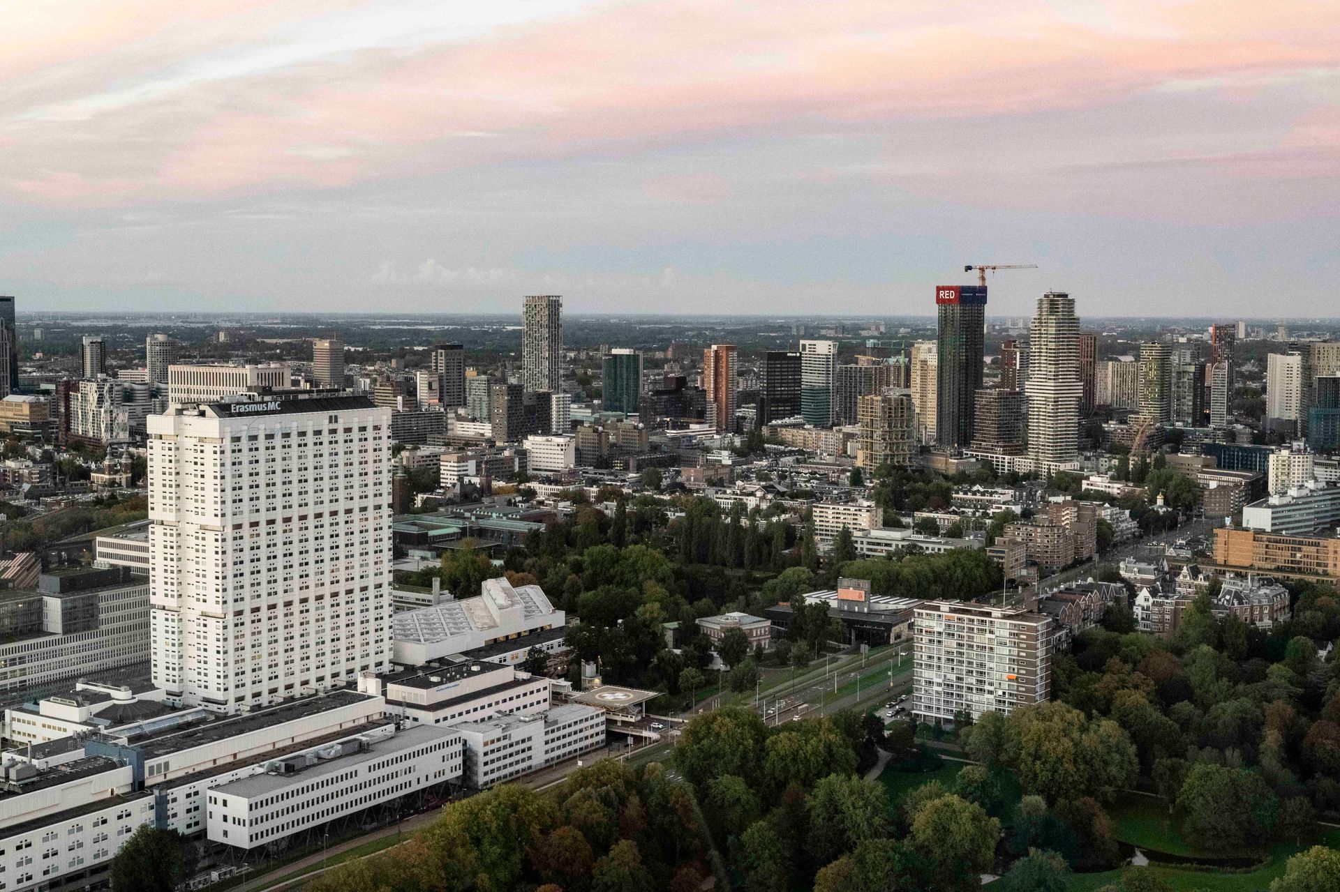 Euromast view to the city at sun down