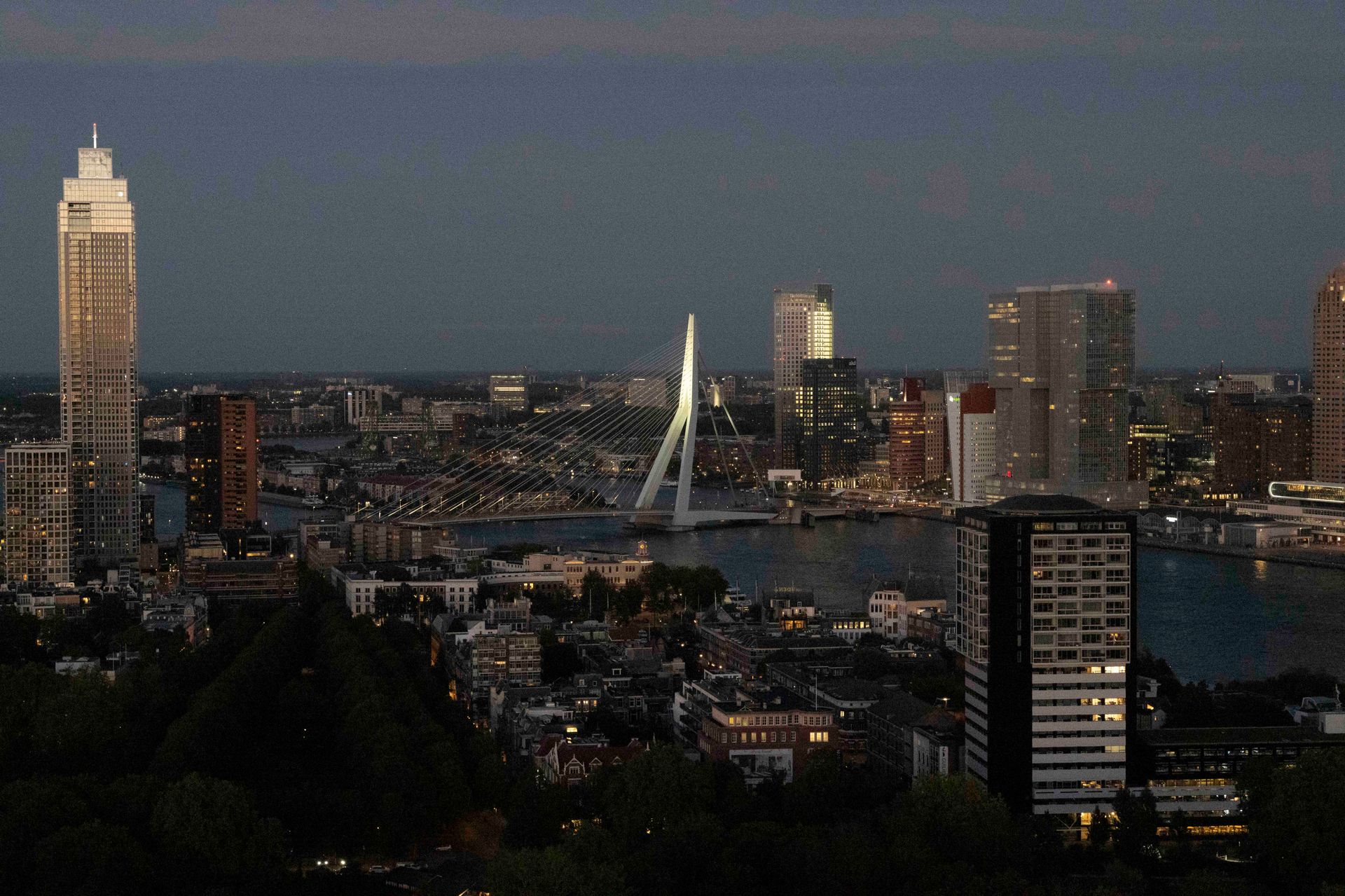 Euromast view to the city at sun down