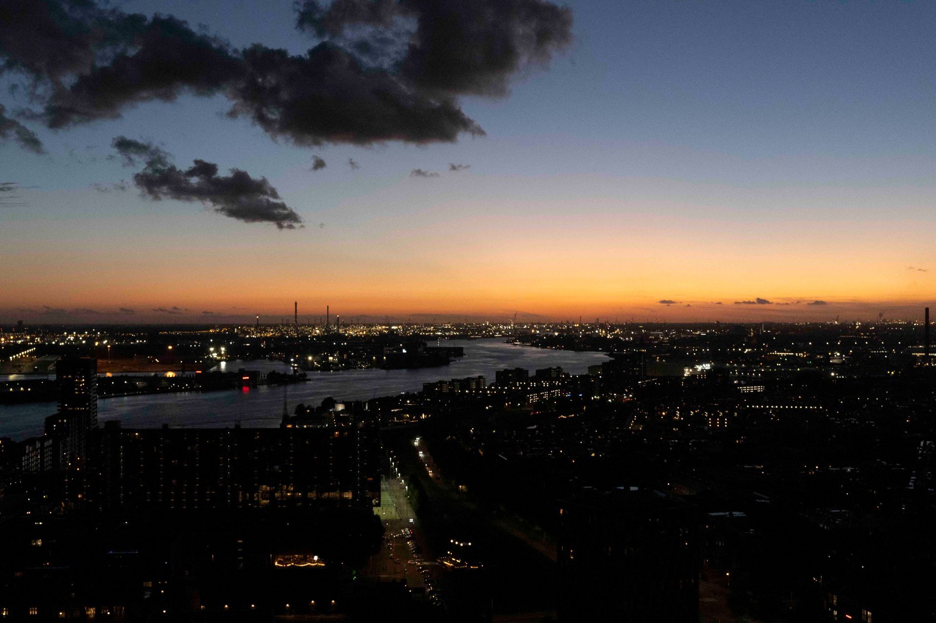 Euromast view to the harbor area at sun down