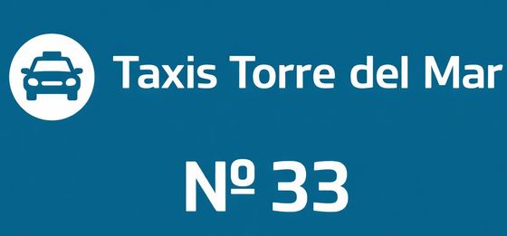 A blue logo for Taxis Torre del Mar, featuring a white car icon followed by the text "N&ordm; 33".