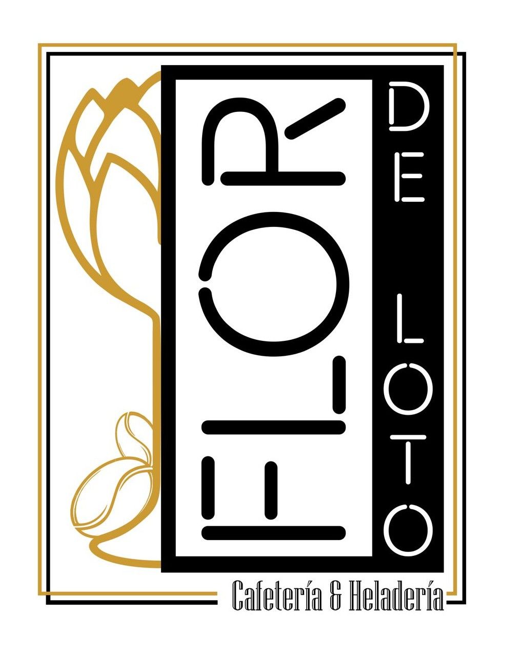 Logo for &ldquo;FLOR DE LOTO&rdquo; with gold floral line art and &ldquo;Cafeter&iacute;a & Helader&iacute;a&rdquo; below