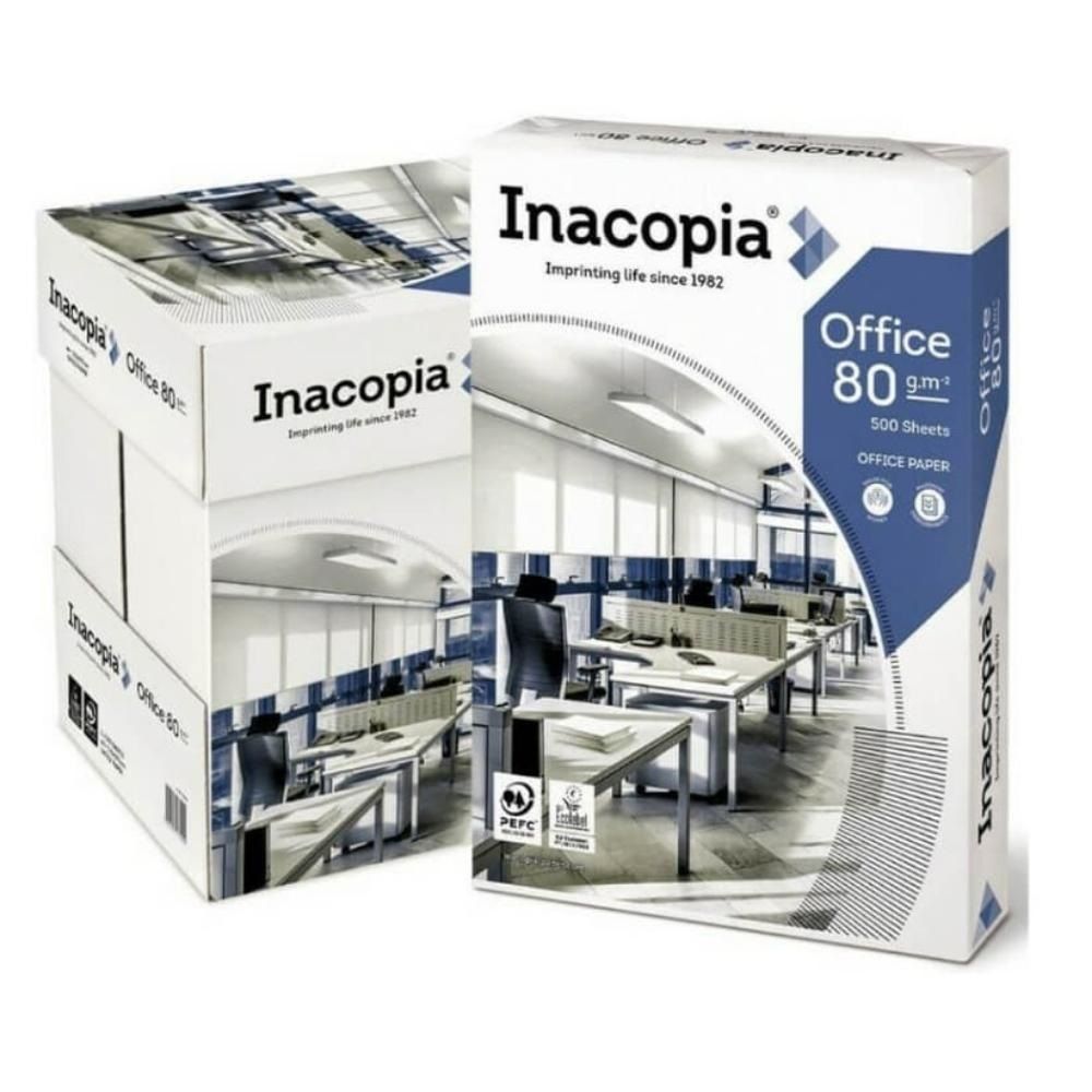Δύο κουτιά χαρτιού φωτοτυπίας Inacopia Office 80 με γραφικά εσωτερικού χώρου γραφείου