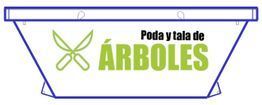 Un contenedor de basura con las palabras poda y tala de arboles en él