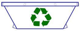 Un contenedor blanco con un símbolo de reciclaje verde.