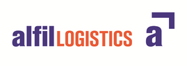 Un logotipo azul y naranja para Alfil Logistics.