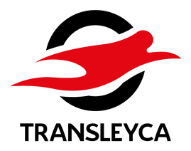 Un logotipo para transleyca con un pájaro rojo en un círculo negro.