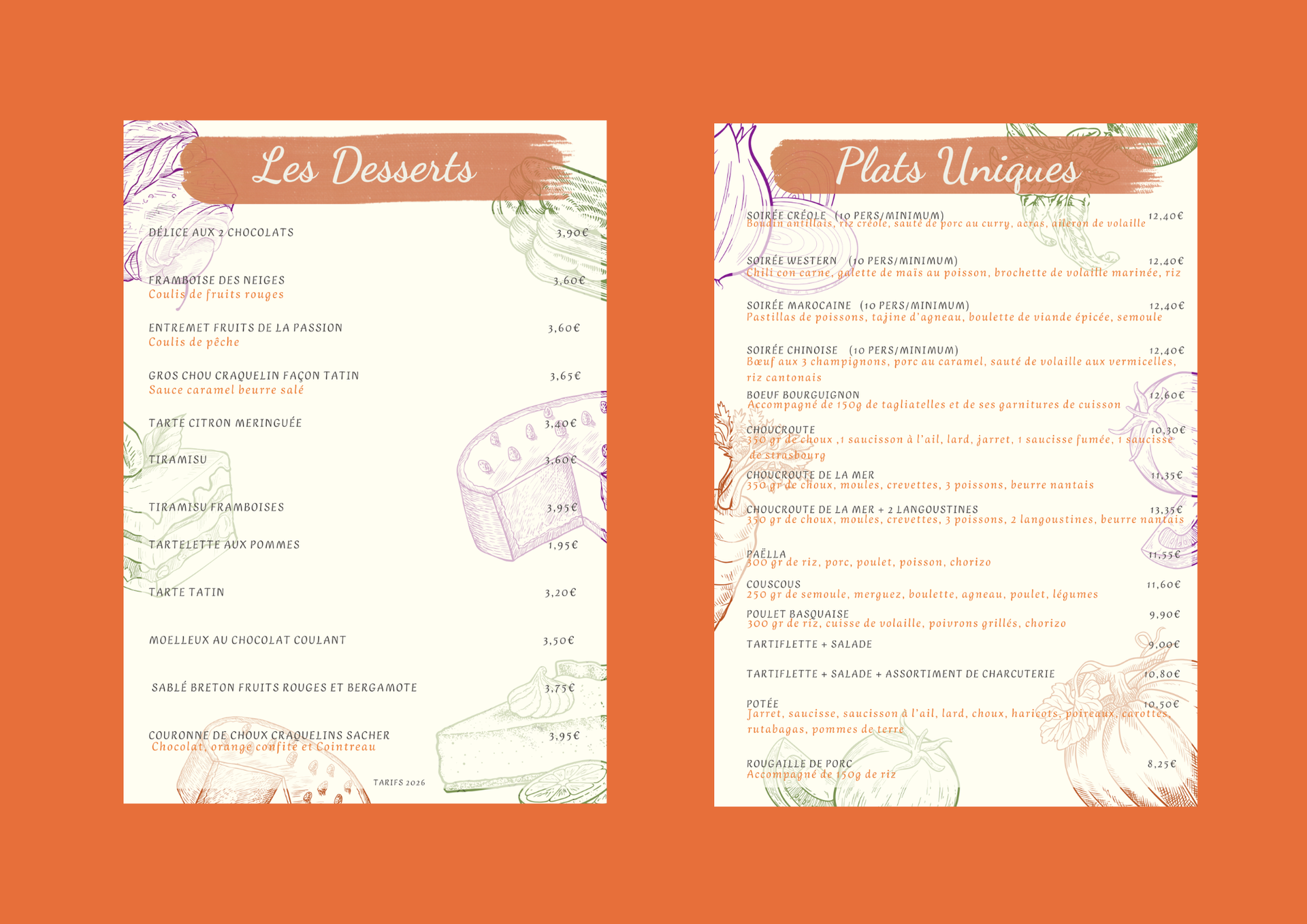 Carte du restaurant page 2