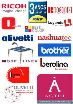 Logotipos de varias empresas, incluidas Ricoh, Brother, Olivetti y Actiu.