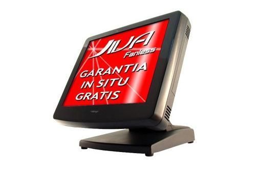 Terminal POS de pantalla táctil negra con logotipo