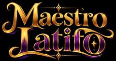 Logotipo dorado y morado de «Maestro Latido» con letras ornamentadas sobre fondo negro