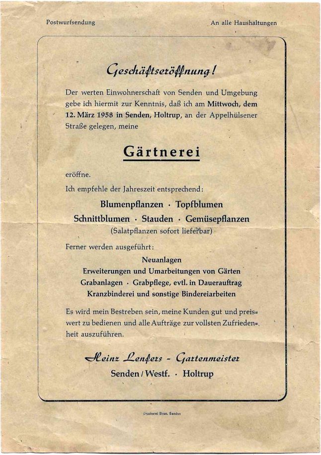 Lenfers Geschäftseröffnung 1958