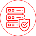 Picto : serveurs informatiques avec un bouclier de sécurité.