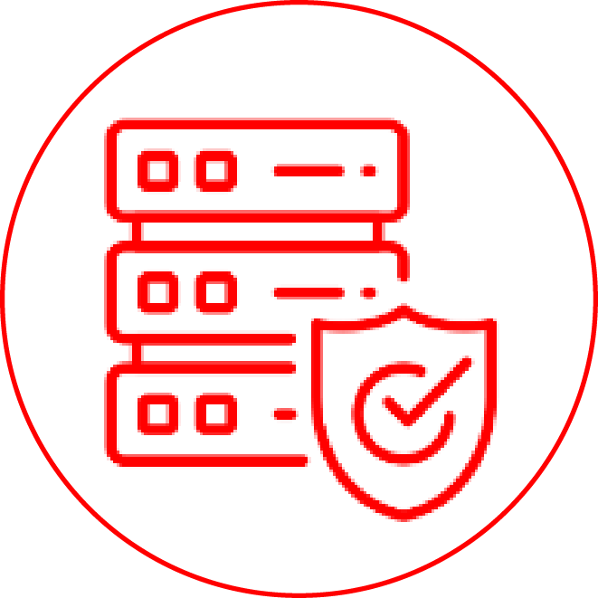 Picto : serveurs informatiques avec un bouclier de sécurité.