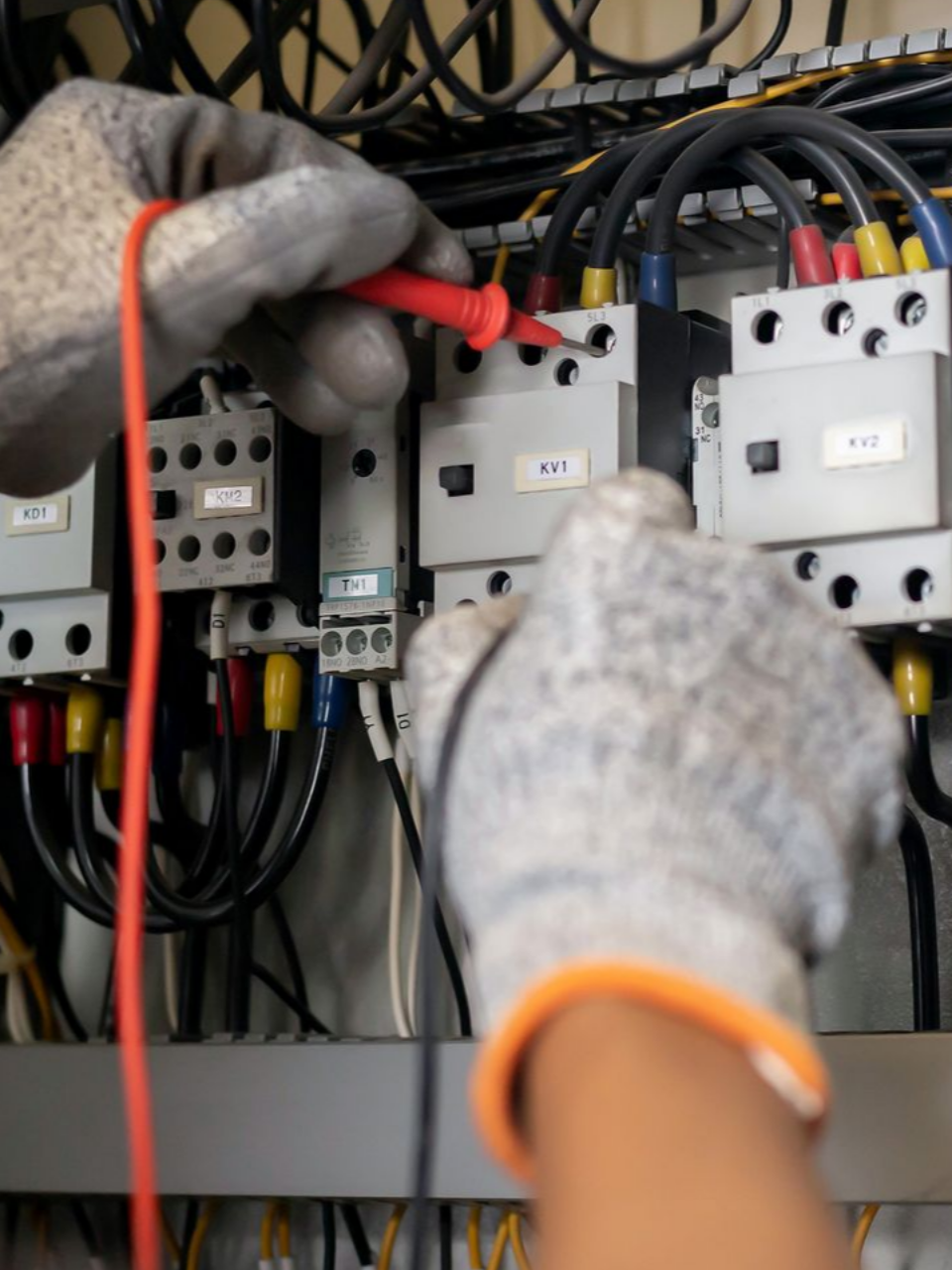Personne en train de travailler sur des boitiers électriques