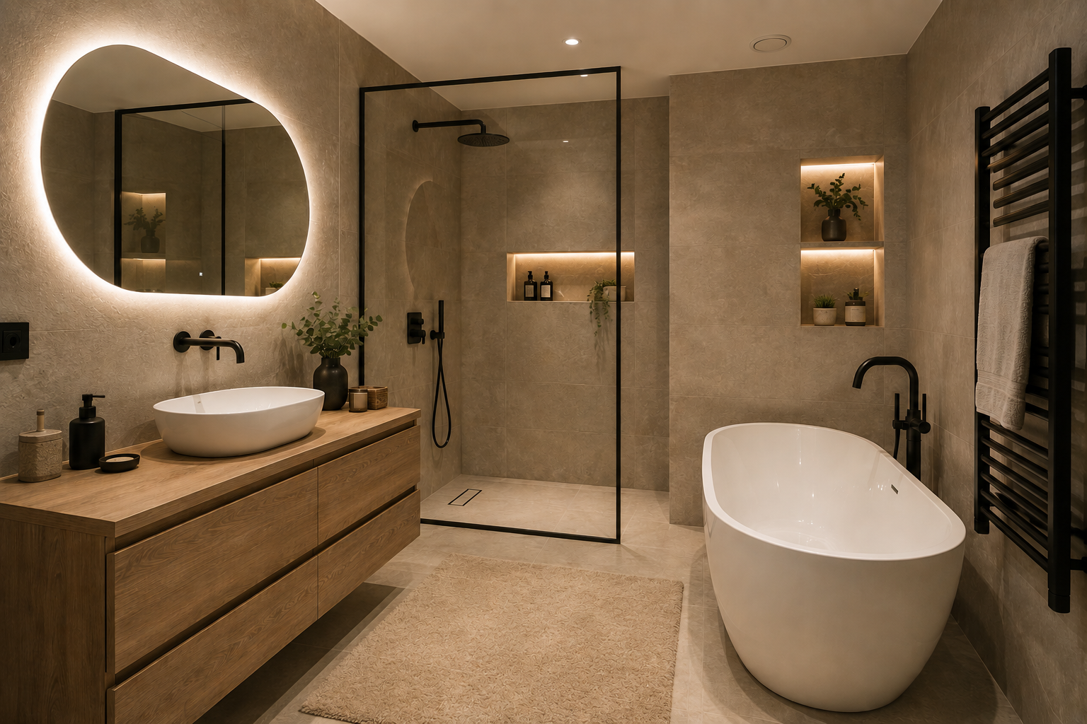 Salle de bains avec mur orange