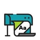 Icono de impresora de color verde azulado, verde lima y blanco con las letras
