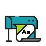 Icono de impresora de color verde azulado, verde lima y blanco con las letras 