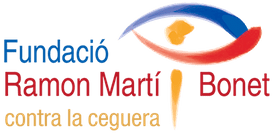 Logo de la Fundación Ramon Martí i Bonet contra la ceguera, azul, rojo y naranja.