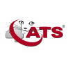 Logo pour ATS, un design sur le thème des chats. Un croissant rouge entoure un visage de chat dessiné et le texte « ATS ».