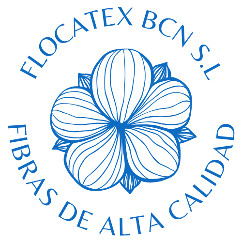 Logotipo de Flocatex BCN SL con ilustración de una flor azul rodeada del texto 