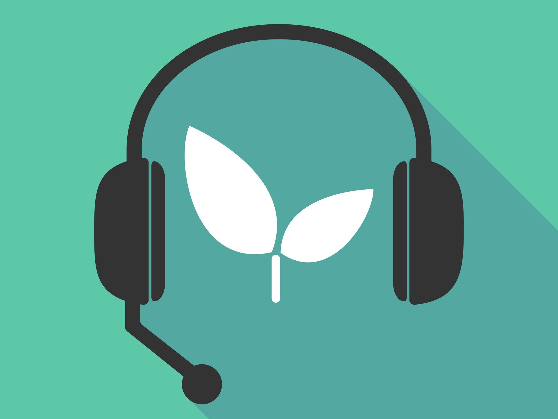 Un par de auriculares con micrófono sobre un fondo verde.