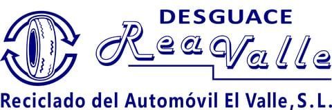 Un logotipo azul y blanco para Desguace Rea Valle.