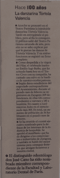 Artículo de texto sobre una bailarina llamada Tortola Valencia y el dentista José Cano.