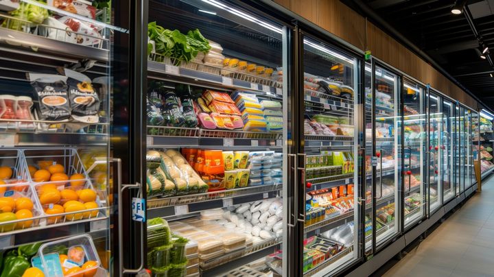 Vitrine réfrigérée pleine d'aliments