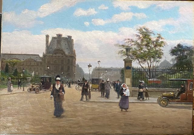 Tableau représentant des personnes se promenant dans la rue à l'époque