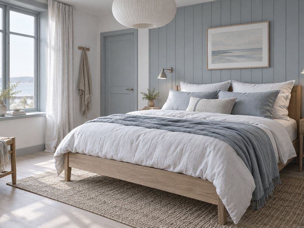 Panelled bedroom, layered cotton
