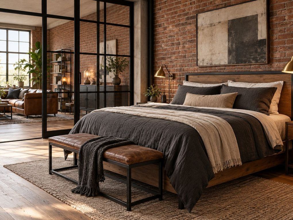 Bedroom against exposed brick