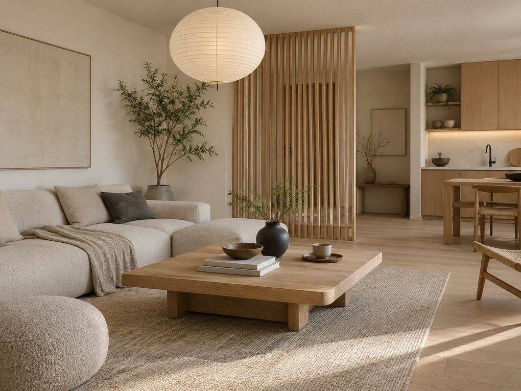 Low seating, slatted screen, paper lantern