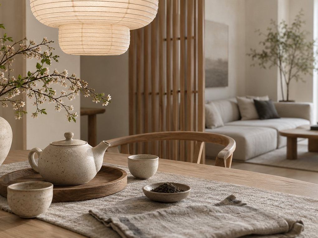 Tea set on a linen runner