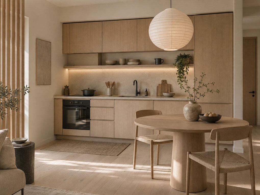 Kitchen with a round oak table