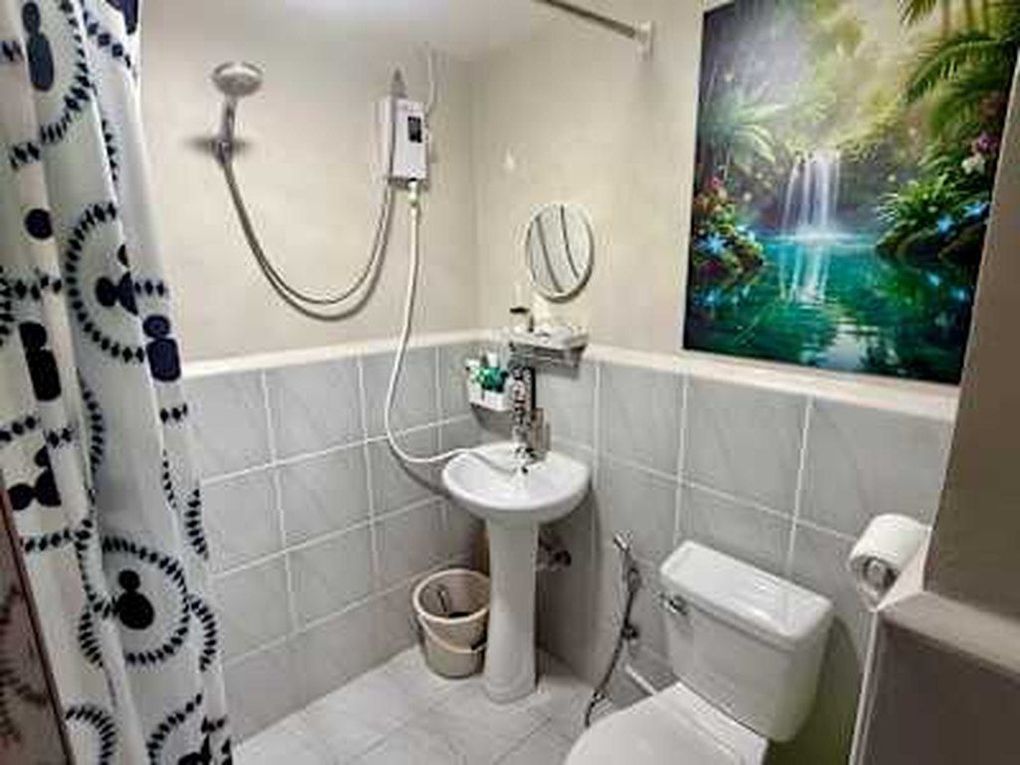 Bathroom, with the waterfall wall