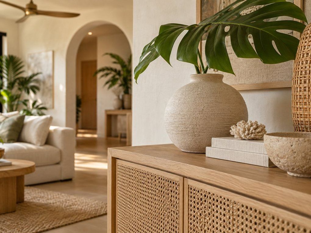 Rattan storage and ceramics