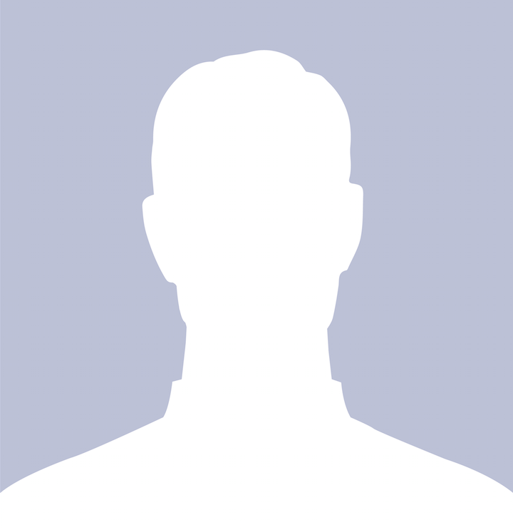 A silhouette of a man 's head on a blue background