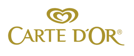 Logotipo de Carte D'Or en dorado. Diseño en forma de corazón sobre el texto.
