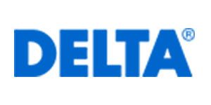 Ein blaues Delta-Logo auf weißem Hintergrund